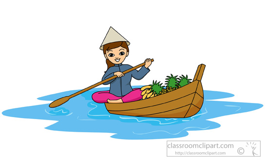 Asia Clipart - woman-with-conical-hat-rowing-boat-in- lake ...